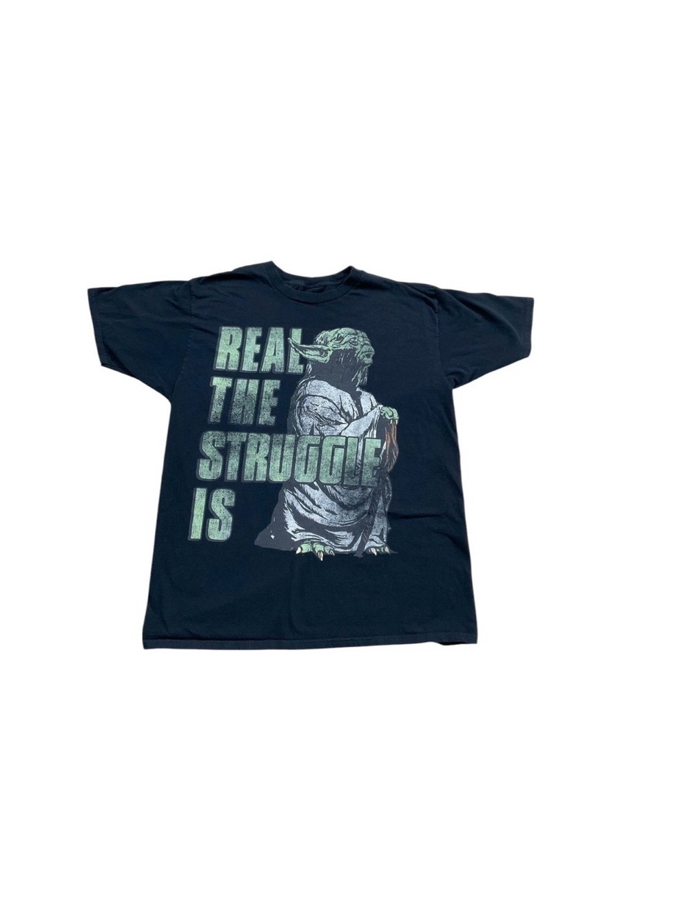 Star Wars Yoda Real The Struggle Is Graphic Tee Black medium